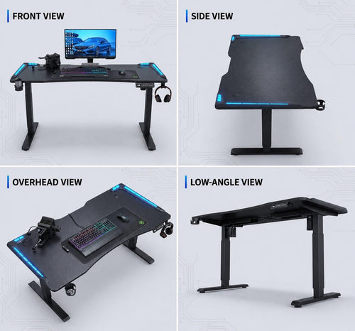 Electric Standing Desk with RGB Lighting -Black/White
