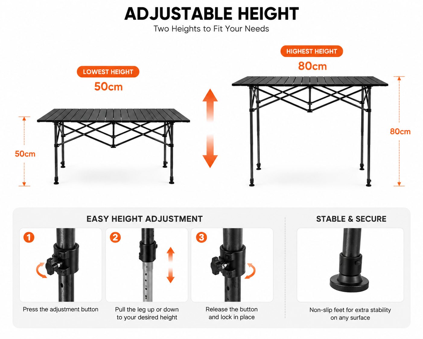 Height-Adjustable Folding Camping Table