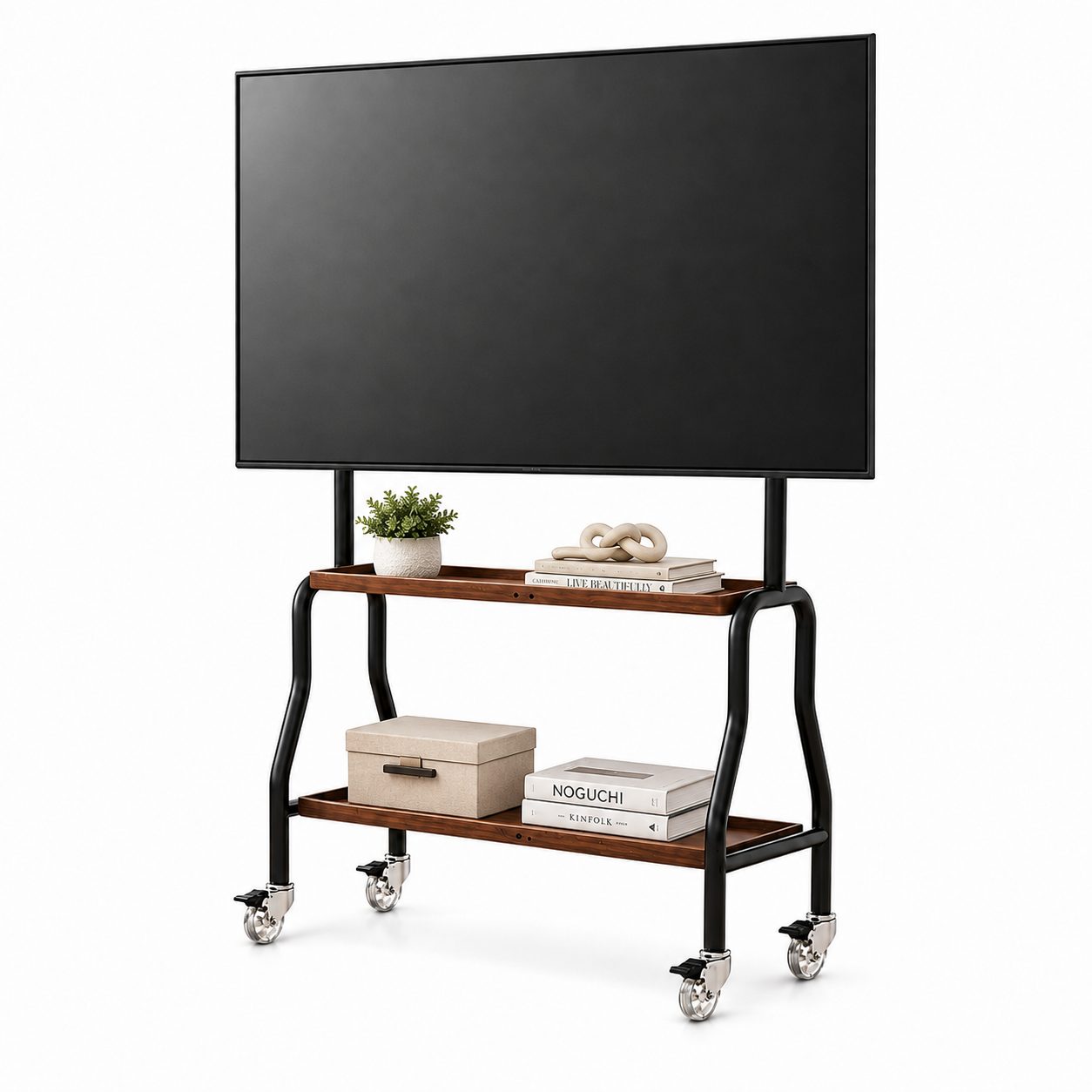 Mobile TV Stand with Double Shelves (32"–75")