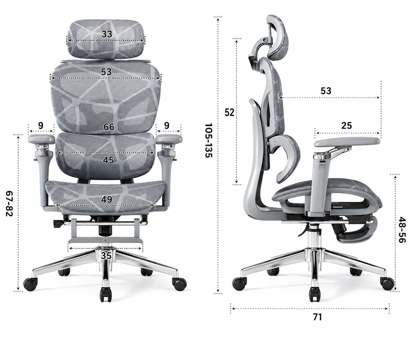 Ergonomic Mesh Office Chair with Footrest - Black