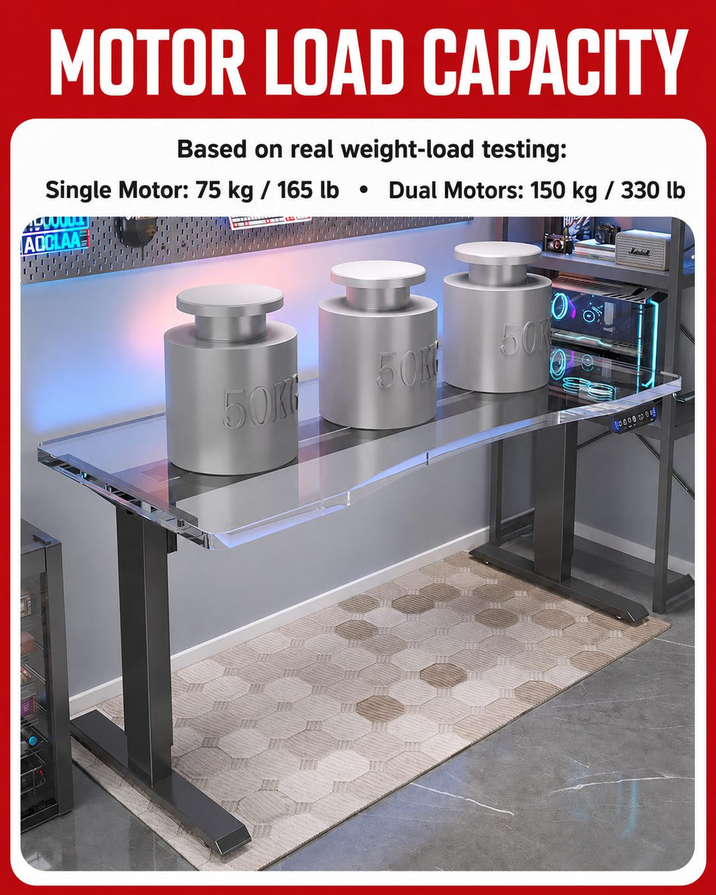 Electric Standing Desk with RGB Lighting -Black/White