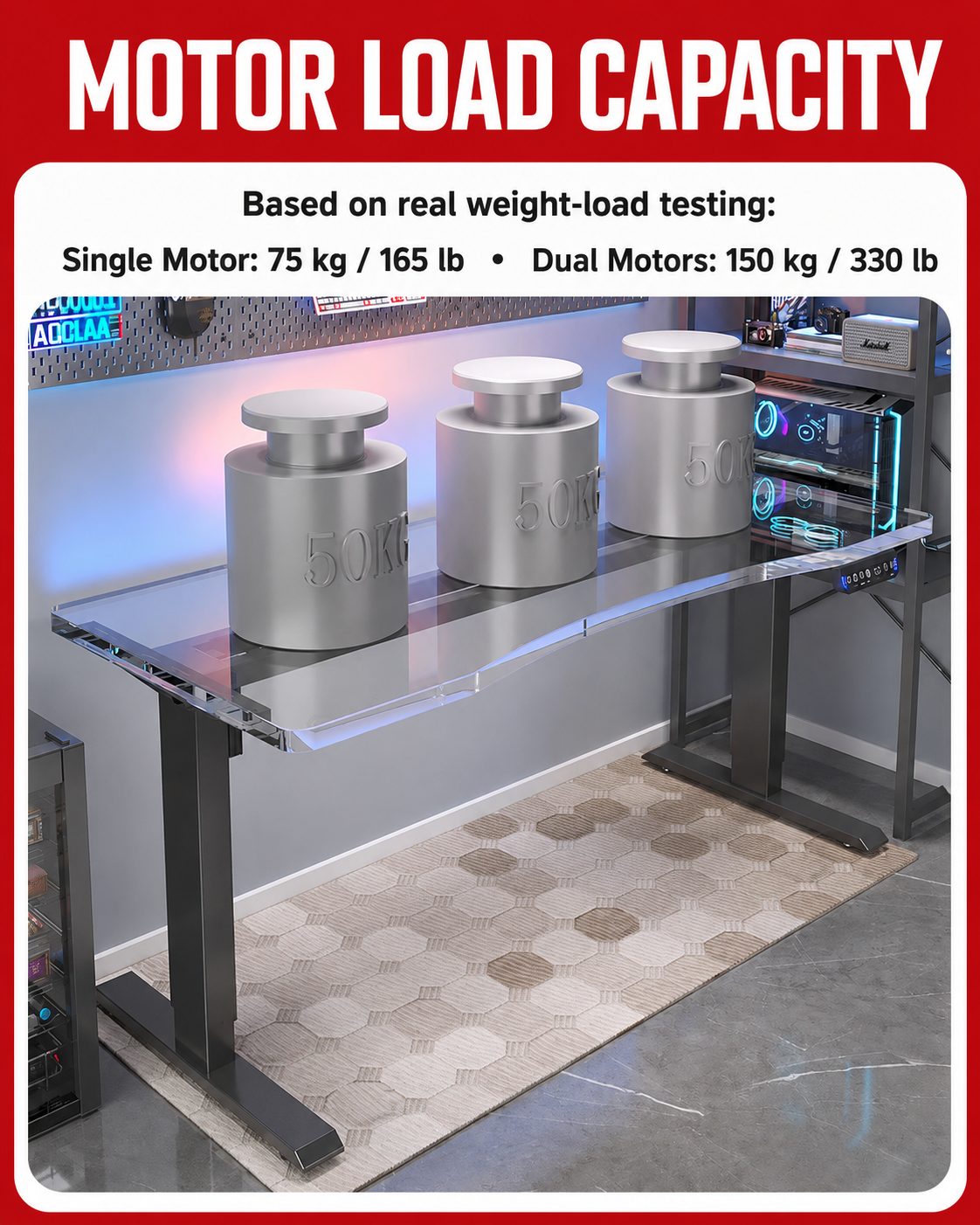 Electric Standing Desk with RGB Lighting -Black/White