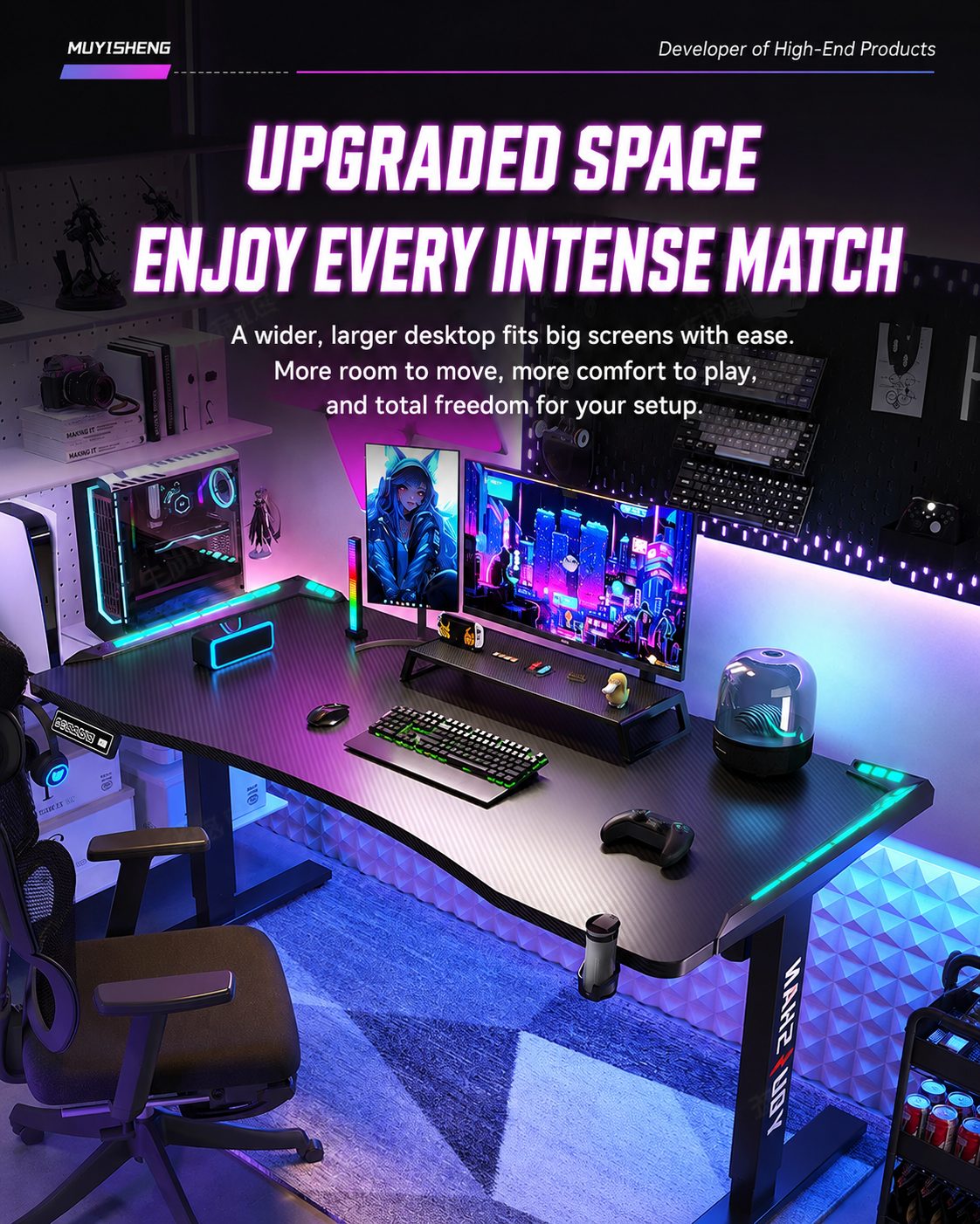 Electric Standing Desk with RGB Lighting -Black/White