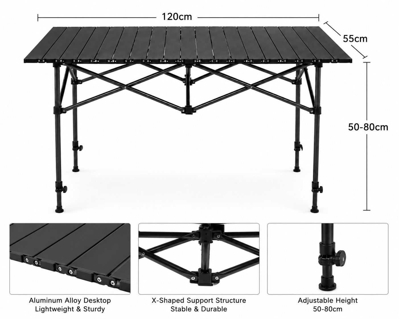 Height-Adjustable Folding Camping Table