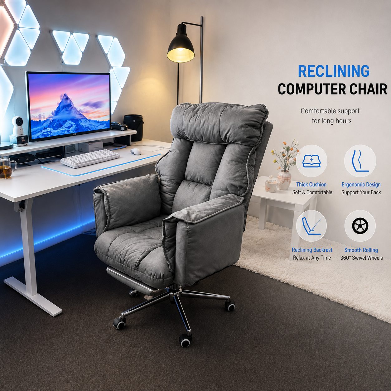 Soft Reclining Chair with Footrest - Grey