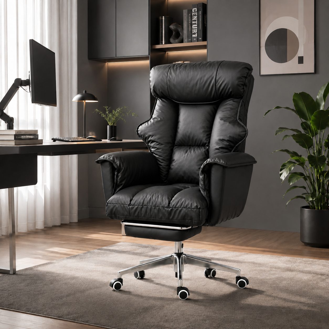 Soft Reclining Chair with Footrest - Black