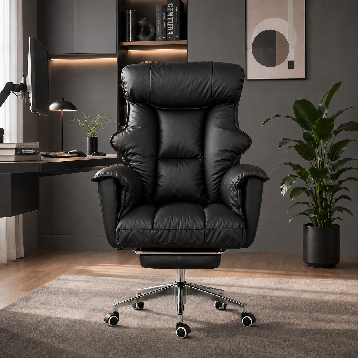 Soft Reclining Chair with Footrest - Black