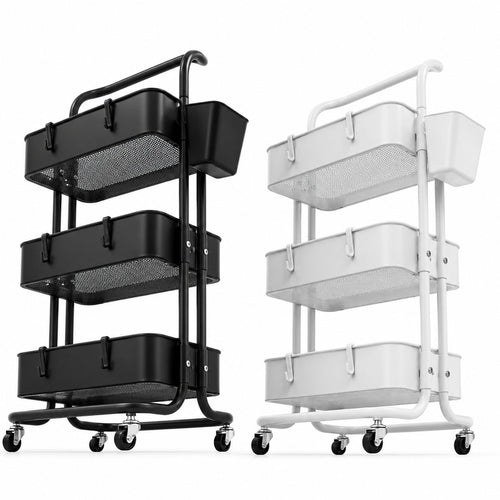 3-Tier Rolling Storage Trolley- Black and White