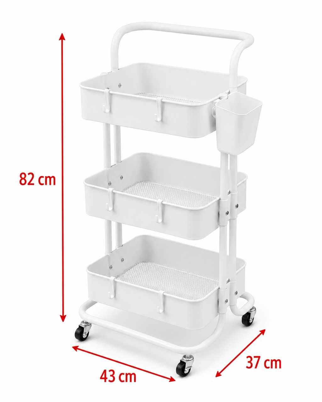 3-Tier Rolling Storage Trolley- Black and White