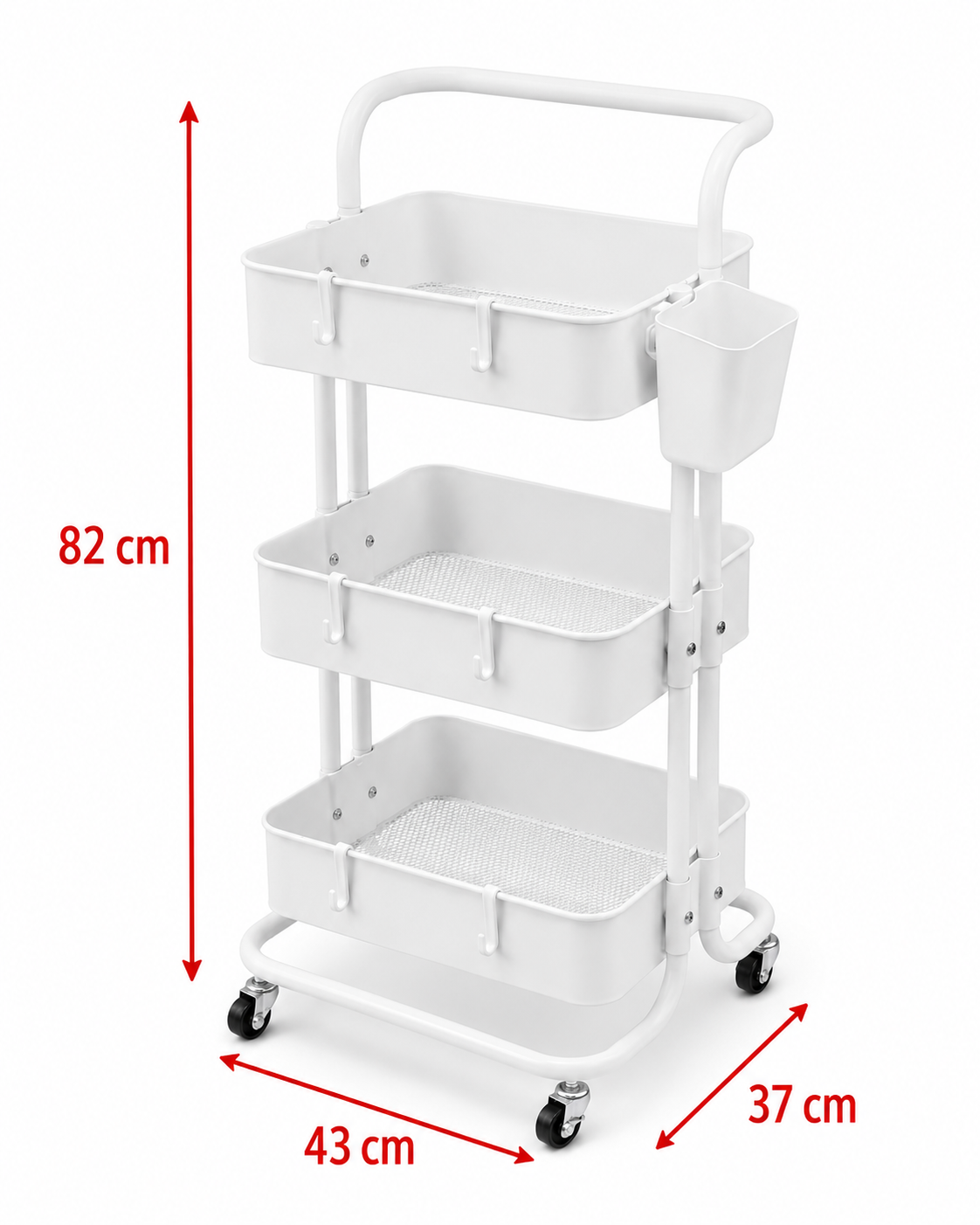 3-Tier Rolling Storage Trolley- Black and White
