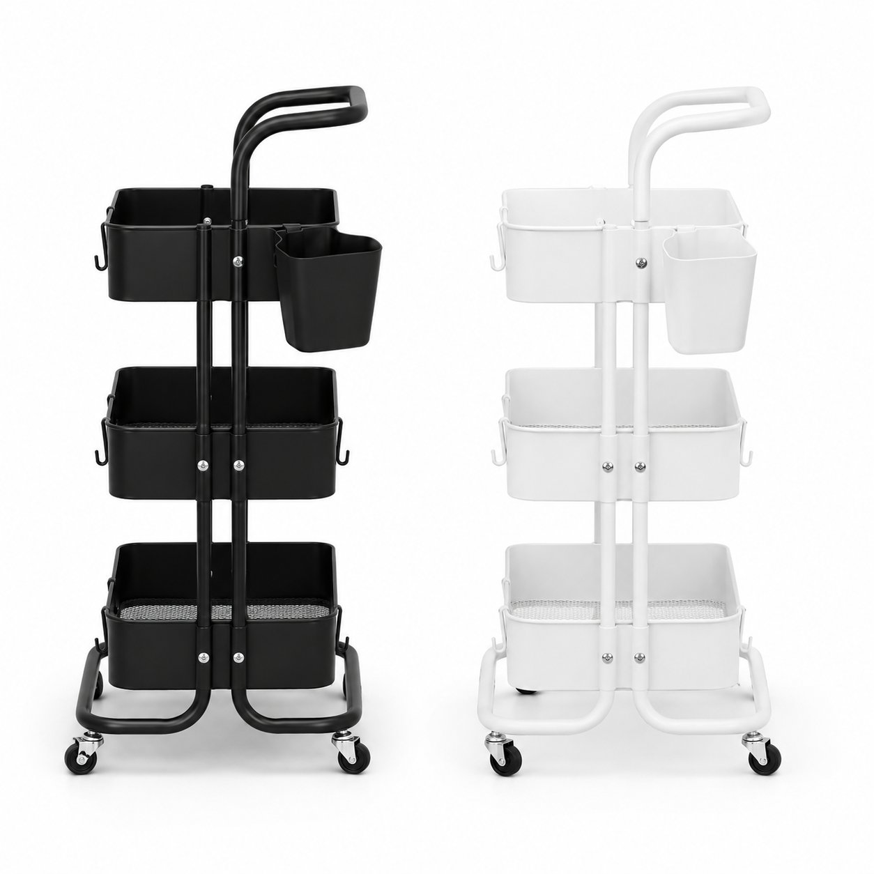 3-Tier Rolling Storage Trolley- Black and White