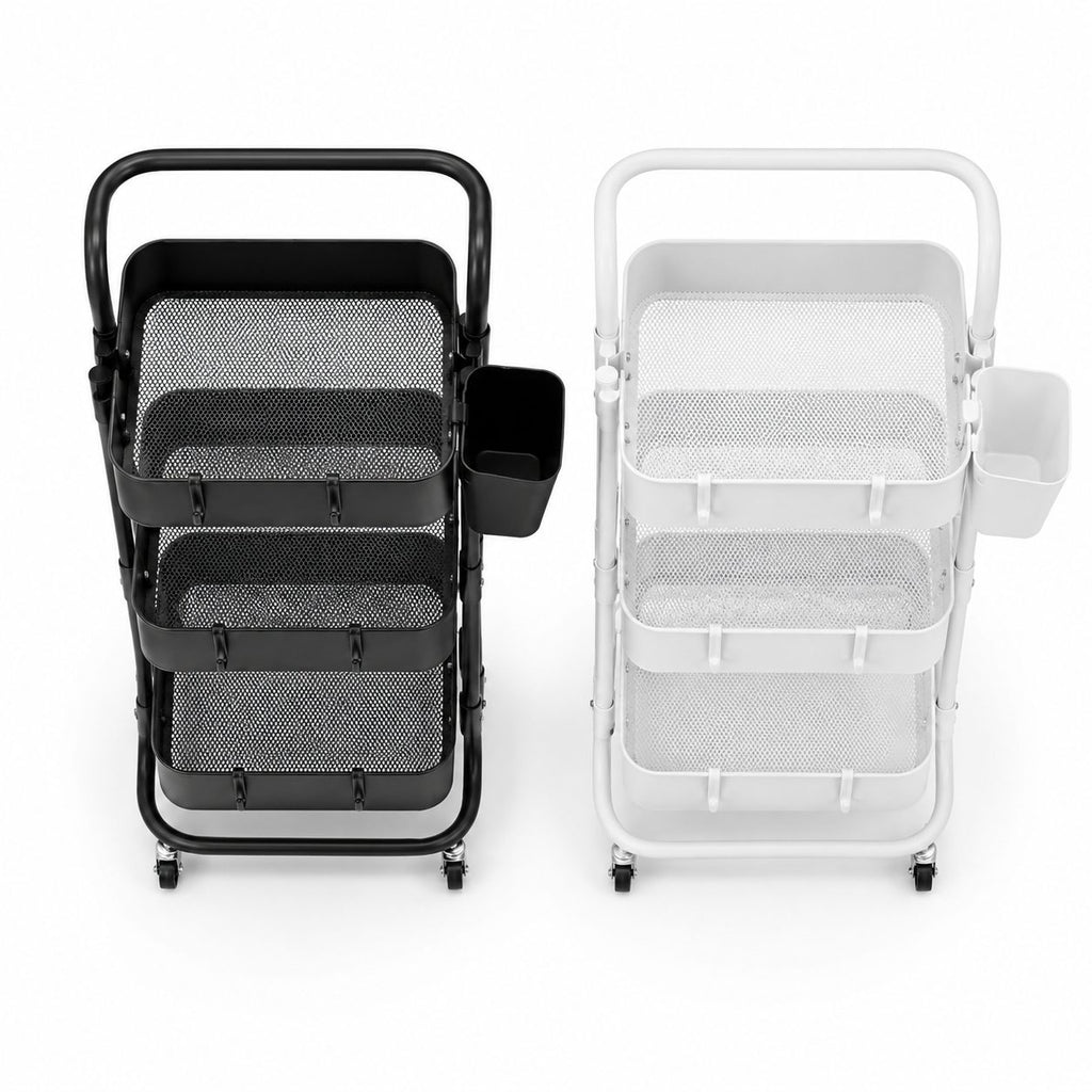 3-Tier Rolling Storage Trolley- Black and White