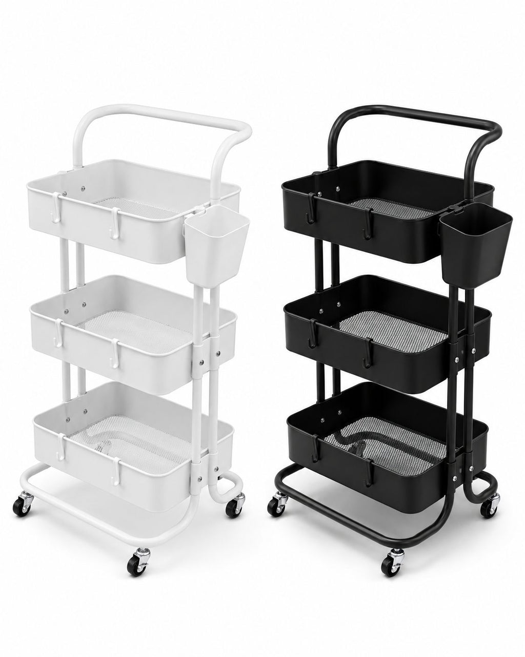 3-Tier Rolling Storage Trolley- Black and White