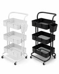 3-Tier Rolling Storage Trolley- Black and White