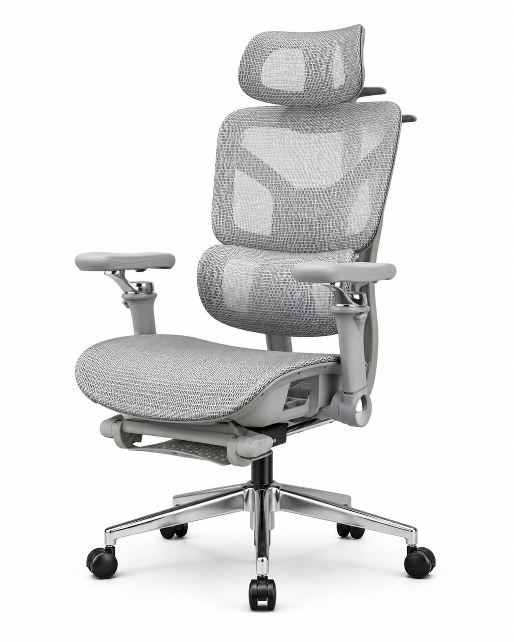 Ergonomic Mesh Office Chair with Footrest -  Grey