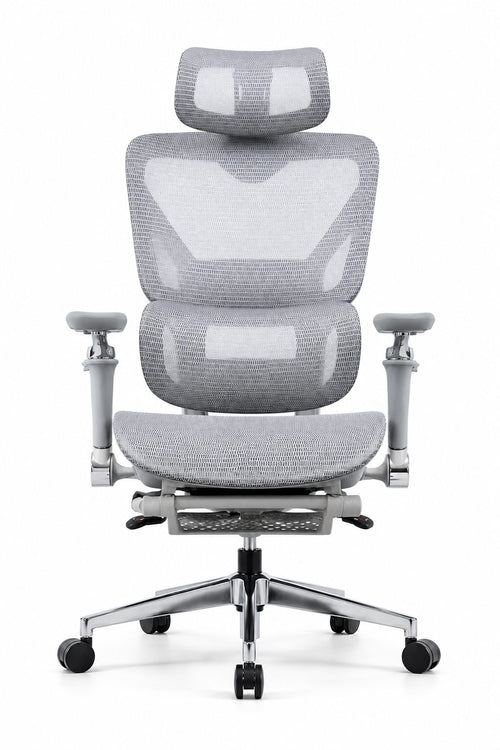 Ergonomic Mesh Office Chair with Footrest -  Grey