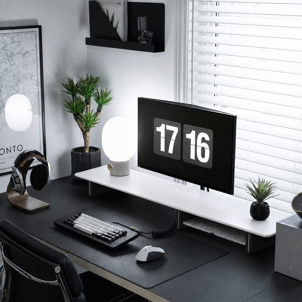 Wooden Monitor Riser with Storage - White